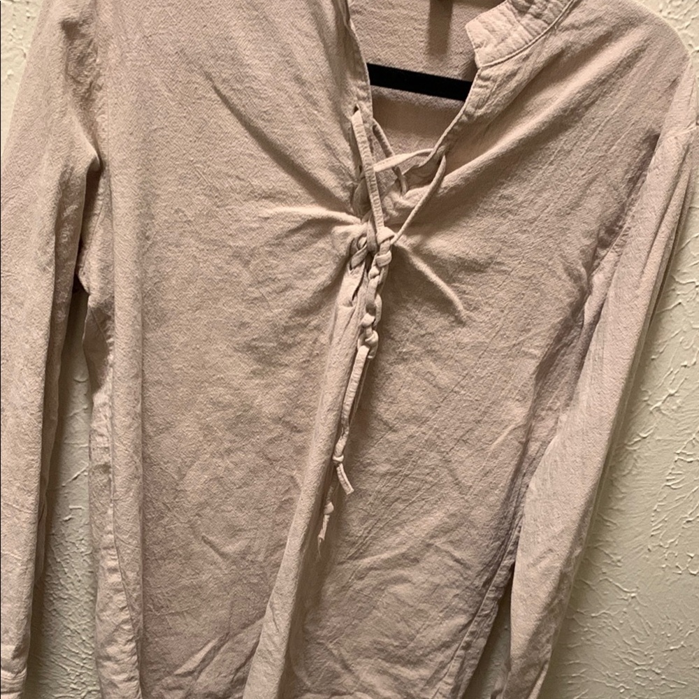 SHEIN Cream Tie Front Mandarin Collar Tunic